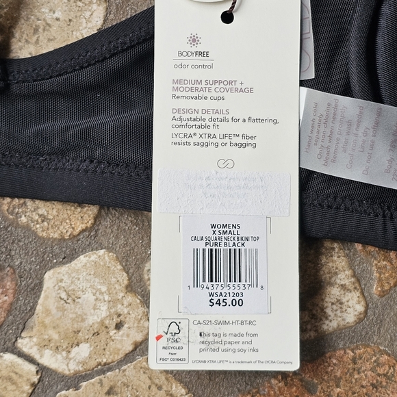 CALIA Square Neck Bikini Top Pure Black Medium Support Built-in Underwire XS - Picture 6 of 12